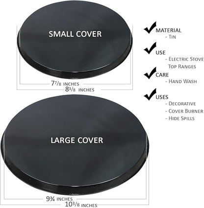 Reston Lloyd, Burner Covers For Electric Stovetop, Decorative Lightweight Tin Covers, Set of 4 (2-8 inch & 2-10 inch), Conceals Messy Drip Pans, Stainless Steel Color