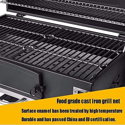 BBQ Grill Outdoor XXL Smoker Barbecue Charcoal Portable BBQ Grill Garden w/Wheels and Storage Shelves,Barbeque Grill with Thermometer Lid, Liftable Drawer Charcoal