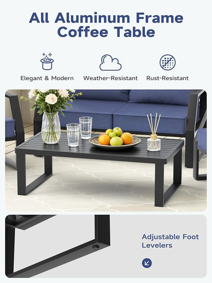 Oversized Modern Outdoor Patio Furniture Set with 5" Thick Cushions, Deep Seats & Wide Armrests, Comfortable Aluminum All-Weather Rustproof UV-Resistant Frame, 5-Seater for Garden, Backyard, Poolside