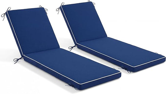 Chaise Lounge Cushions Outdoor, 72 x 21 Inch Water & Fade-Resistant Patio Furniture Lounge Cushion Set of 2, Beach Umbrella Lounger Chair Replacement Cushion with Removable Cover Pad, Navy Blue