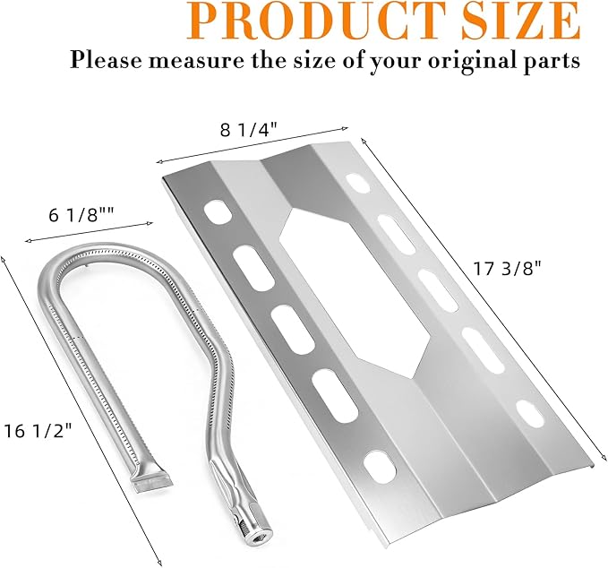 Hisencn Repair Parts for Costco Kirkland 720-0108, Nexgrill 720-0011, 720-0047-U Gas Grills, Replacement Stainless Steel Burner Tube, Heat Plate Tent, Temp Gauge Heat Indicator 22551, NGB1, NGSHP3