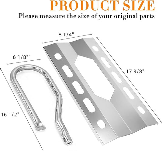 Hisencn Repair Parts for Costco Kirkland 720-0108, Nexgrill 720-0011, 720-0047-U Gas Grills, Replacement Stainless Steel Burner Tube, Heat Plate Tent, Temp Gauge Heat Indicator 22551, NGB1, NGSHP3