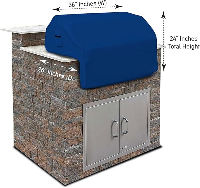 Covers & All Built-in Grill Cover for Outdoor Grill – Heavy Duty 18 oz Waterproof Built-in BBQ Grill Cover, PVC-Coated Polyester with Elastic Hem for Snug Fit (36 x 26 x 24 inches, Blue)