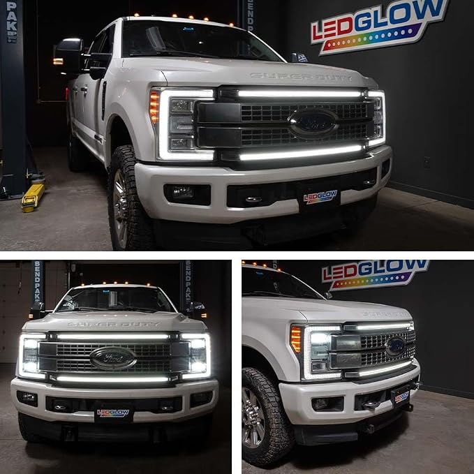 LEDGlow White LED Truck Grille Lighting Kit Fits 2017-2019 Ford F250 F350 | Compatible with Super Duty w/ LED Headlights, Includes 2X Grill Light Bars, Accessory Harness & Y-Splitter
