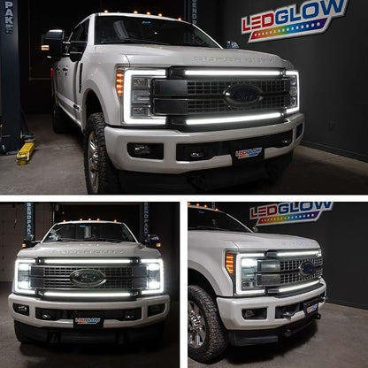 LEDGlow White LED Truck Grille Lighting Kit Fits 2017-2019 Ford F250 F350 | Compatible with Super Duty w/ LED Headlights, Includes 2X Grill Light Bars, Accessory Harness & Y-Splitter