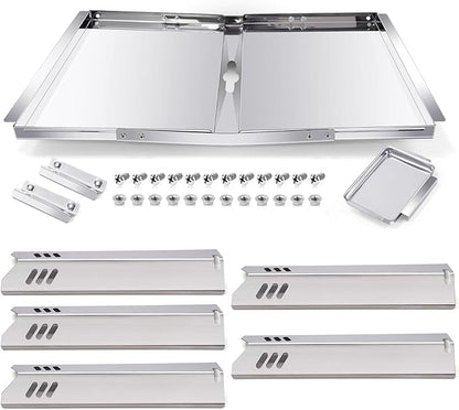 Hiorucet Adjustable 24''-30'' Grill Drip Pan Kits for Dyna Glo DGF493BNP, DGF510SBP, Backyard Grill BY13-101-001-12, Grease Tray and Heat Plate Shields for Dyna Glo Grill Replacement Parts 5 Burner.