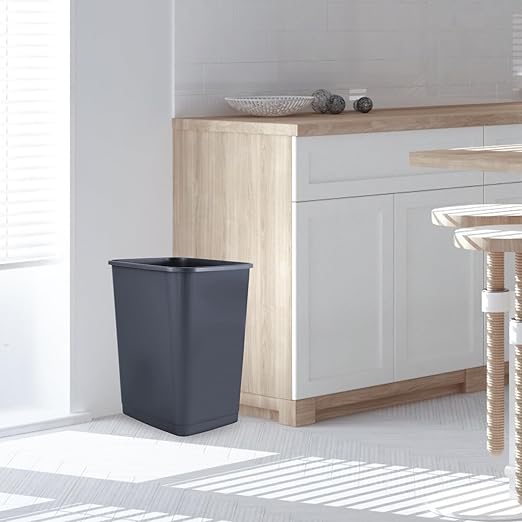 Superio Kitchen Trash Can 9 Gallon Slim Waste Bin 37 Qt Durable Plastic, Fit Small Spaces, Office, Bathroom, Under Counter, Dark Grey