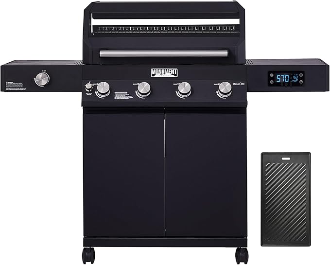 Monument Grills Denali Series, 4-Burner Liquid Propane Gas Smart bbq Grill Denali 425 with Cooking Plate(2 Items)