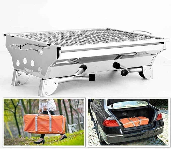 BBQ Grill Portable Barbecue Folding Grill,Stainless Steel Square Wood Stove, BBQ Grill Picnic Stove, Outdoor Mini Charcoal Stove