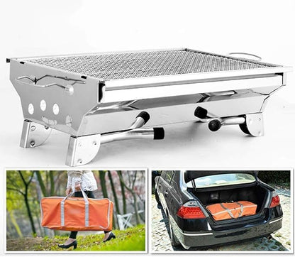 BBQ Grill Portable Barbecue Folding Grill,Stainless Steel Square Wood Stove, BBQ Grill Picnic Stove, Outdoor Mini Charcoal Stove