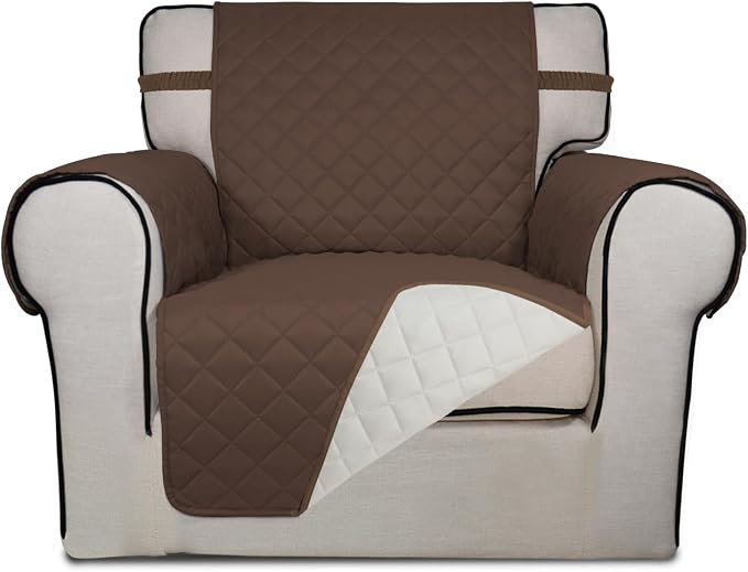 PureFit Reversible Chair Sofa Cover Dog Couch Covers for Sofa, 25.5 in | Coffee/Ivory, Water Resistant Couch Protector, Washable Pet Couch Cover with Non Slip and Elastic Straps For Kids