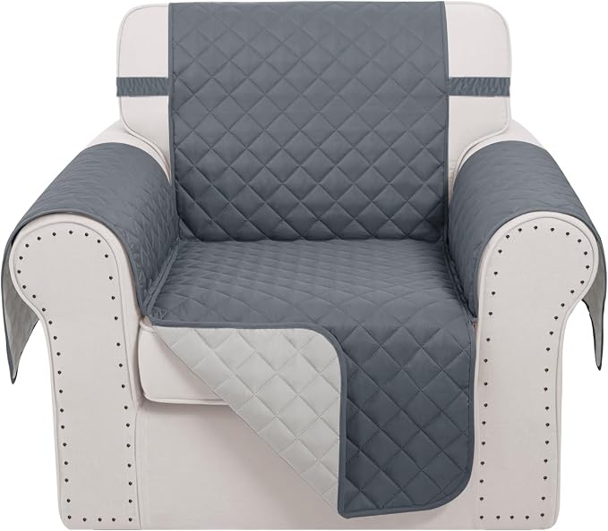 Reversible Recliner Chair Covers, 23" Chair, Dark Blue/Grey | Chair Covers for Living Room with Elastic Straps, Water Repellent, Chair Protectors Covers for Dogs