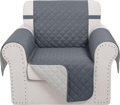 Reversible Recliner Chair Covers, 23" Chair, Dark Blue/Grey | Chair Covers for Living Room with Elastic Straps, Water Repellent, Chair Protectors Covers for Dogs