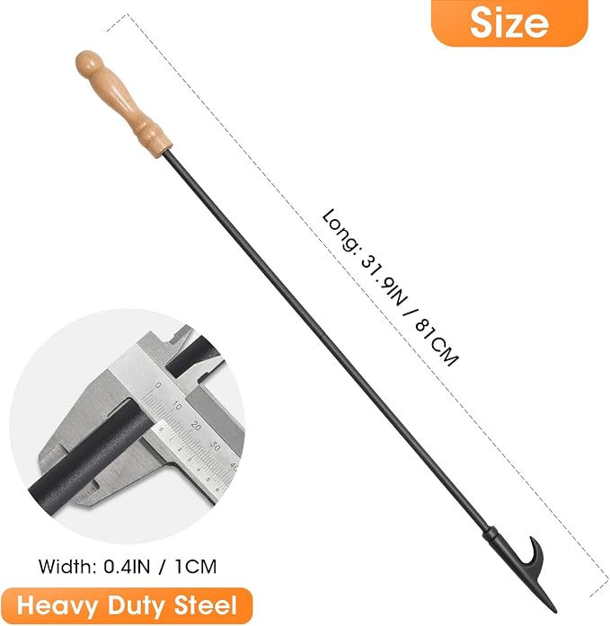 himaly 32" Fire Pit Poker for Fireplace & Campfire | Heavy Duty Wrought Iron Steel, Rust-Resistant Log Grabber for Indoor & Outdoor