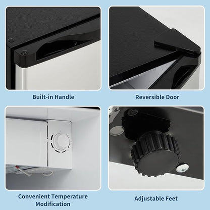 Mini Fridge with Freezer 1.7 Cu.Ft. Single Door Compact Fridge Adjustable Thermostat,Removable Glass Shelves,Ideal for Compact Spaces Bedroom Dorm,Silver