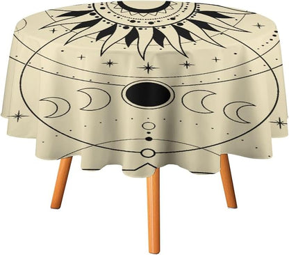 Vintage Tarot Moon Sun Round Tablecloth Moon Phase Star Galaxy Space Esoteric Astrology Table Cloth Water Resistant Wipeable Table Cover for Farmhouse Picnic Party Holiday Kitchen Dinner Table 70"