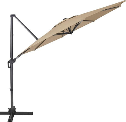 Sunnyglade 10Ft Cantilever Patio Umbrella, 360° Rotation & Integrated Tilting System Offset Umbrella with 8 Sturdy Ribs, Fade-resistant & Waterproof for Garden Backyard Poolside Deck