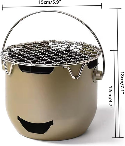 Portable Charcoal Grill, Small Grill with Handle for Outdoor Cooking, Stainless Steel Charcoal for Backyard, Olive Green