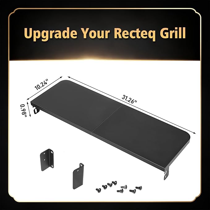 QuliMetal Front Shelf for Recteq RT-1100, Folding Front Grill Table Accessory, Foldable Pellet Grill Shelf with Extra Prep Space for Food Prep, Trays, Tools and Storage, 31.3" x 10.2"