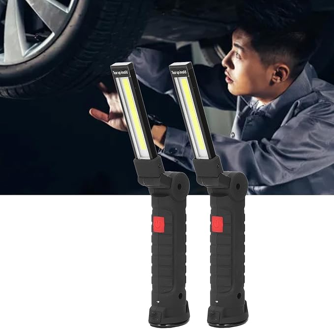 2Pcs Rechargeable LED Work Light Magnetic Base Portable Foldable COB Worklight Grill Light for Outdoor Camping Maintenance 3.7V 10W