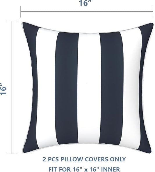 LVTXIII Outdoor Throw Pillow Covers Set of 2, Patio Waterproof Pillow Cases Fade Resistant Accent Pillow Covers for Home and Garden Furniture Decoration, 16x16, Cabana Navy