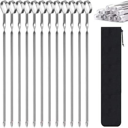 Skewers for Kabobs, 12" Metal Kebab Skewers for Grilling Flat Long Stainless Steel Kabob Sticks Reusable Grill Shish BBQ Barbecue Sticks for Meat Chicken Vegetable Shrimp, 12 Pack
