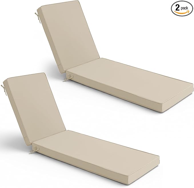 Summsun Chaise Lounge Cushions Outdoor Set of 2 - Waterproof and Fade Resistant Sun Lounger Replacement Cushion - Patio Lounger Pads with Removable Cover for Pool, Deck, Lawn, 80 x 26 x 3 Inch, Cream