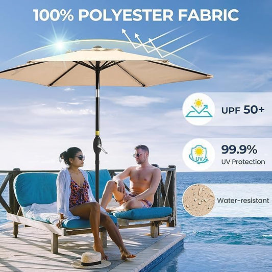 Wisteria Lane Outdoor Patio Umbrella, 7.5' Patio Umbrella, Market Umbrella, Large Outdoor Umbrella, Metal Pole Umbrella with Push Button Tilt and Crank, Polyester Canopy