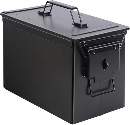 Ammo Can & Ammo Case, Fireproof & Waterproof Metal Storage Box - Perfect for Ammo, Lithium Batteries & RC Car Batteries (Without Lock, Black-13 * 7.2 * 9")