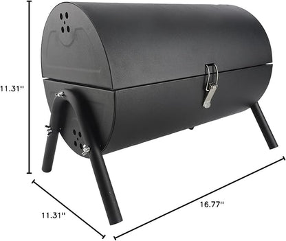 Drfeify Charcoal Barbecue Grill, Portable Double Sided Metal BBQ Grill with Detachable Carbon and Wooden Handle, for Camping Picnics Parties Outdoor Home Use (Black)