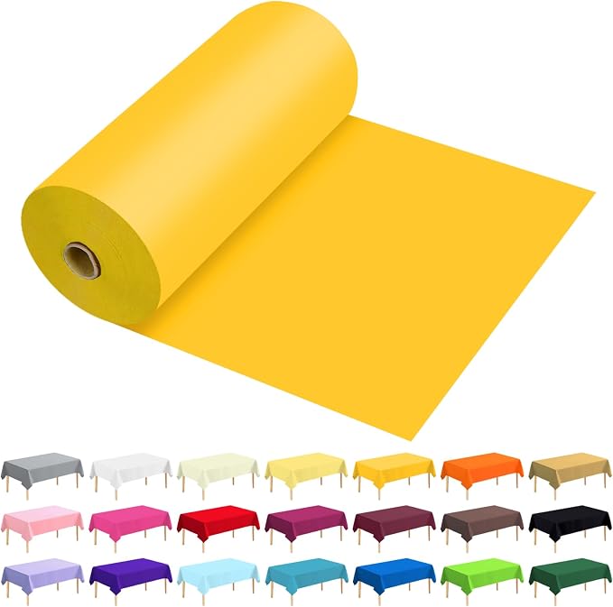 54 Inch X 300 Feet Plastic Table Cover Roll Premium Disposable Plastic Tablecloth for All Type/Shape Tables | Picnic, Party, Banquet, Birthdays, Weddings (Yellow, 54 Inch X 300 Feet)