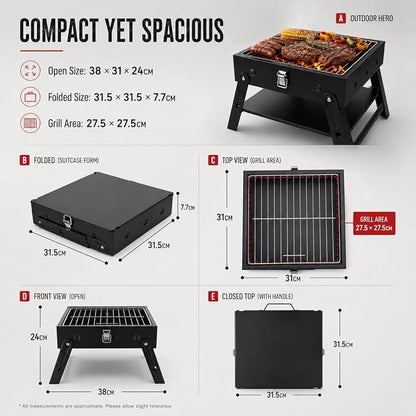 Small Portable Charcoal BBQ Grill: Table Top Mini Foldable Barbecue Grills for Beach, Birthday Gift for Men Dad Husband