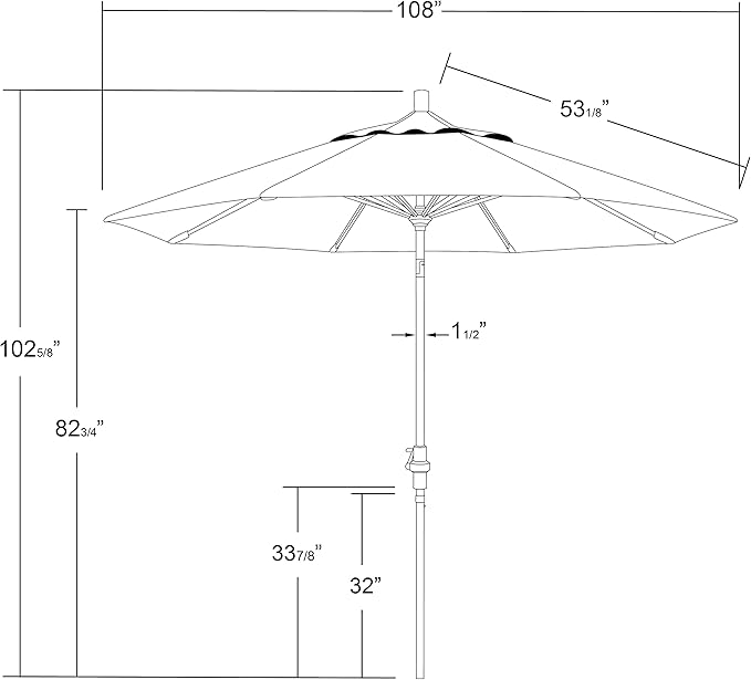 California Umbrella 9' Round Aluminum Market Umbrella, Crank Lift, Collar Tilt, White Pole, Royal Blue Olefin