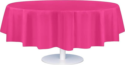 Grandipity 12 Pack Premium Disposable Plastic Tablecloth 84" Inch Decorative Round Table Cover - Hot Pink