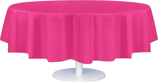 Grandipity 12 Pack Premium Disposable Plastic Tablecloth 84" Inch Decorative Round Table Cover - Hot Pink