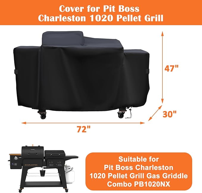Grill Cover for Pit Boss Charleston 1020 Pellet Grill Gas Griddlle Combo PB1020NX, 600D Heavy Duty Waterproof UV Resistant Cover for Pit Boss, Outdoor Barbeque Grill Accessories