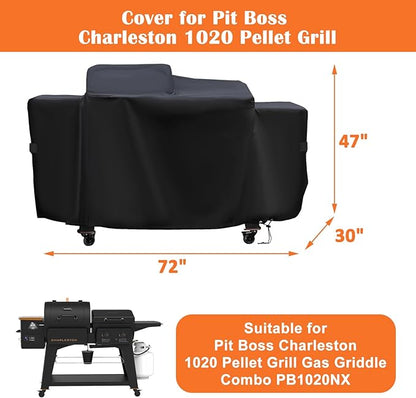 Grill Cover for Pit Boss Charleston 1020 Pellet Grill Gas Griddlle Combo PB1020NX, 600D Heavy Duty Waterproof UV Resistant Cover for Pit Boss, Outdoor Barbeque Grill Accessories
