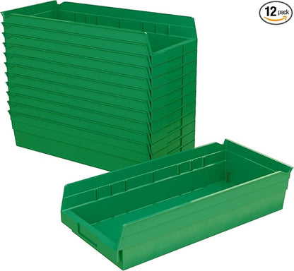 Akro-Mils 30158 Heavy Duty Plastic Shelf Bins, 18"x 8"x 4", Green, 12-Pack | Heavy Duty Nesting Storage Bins for Garage, Closet, Refrigerator, Kitchen, Cabinet, Drawer Organization, Pantry Organization