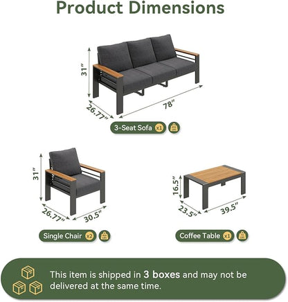 Aoxun Patio Furniture Set, 5 Piece Aluminum Patio Sets with 5" Thicken & Washable Cushion, Waterproof Outdoor Furniture with Coffee Table, Outdoor Couch Sectional for Backyard, Porch and Garden