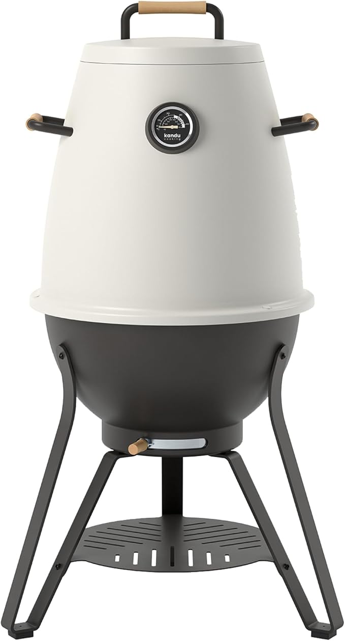Kandu Outdoor Charcoal Oven Grill, Ash White - Cooks from All Directions, Space Saving, Includes 8 Skewers, Up to 750 Degrees - Quick Vertical Cooking Locks in Flavor, Nutrients & Moisture