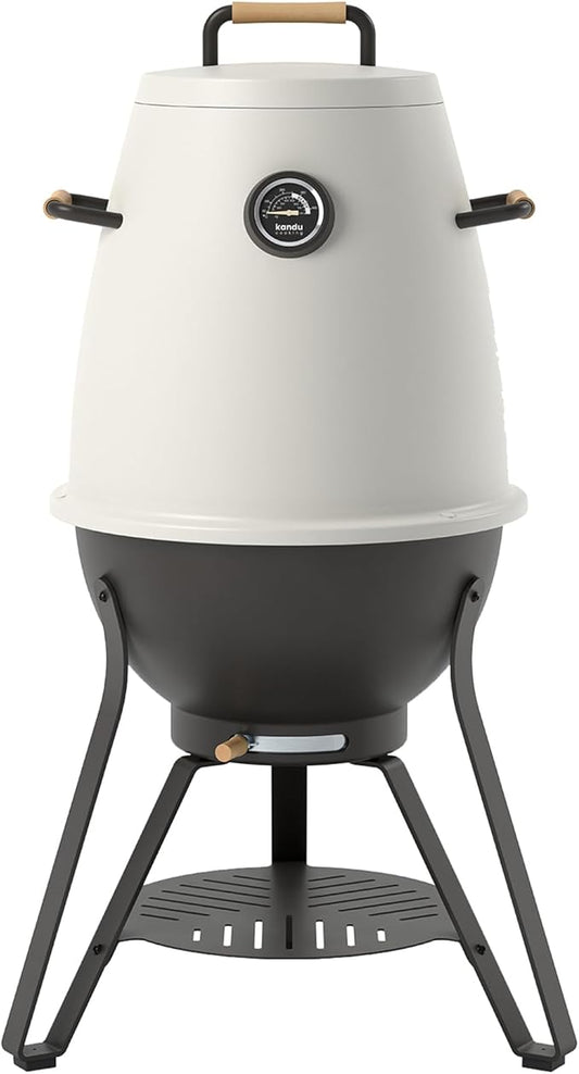Kandu Outdoor Charcoal Oven Grill, Ash White - Cooks from All Directions, Space Saving, Includes 8 Skewers, Up to 750 Degrees - Quick Vertical Cooking Locks in Flavor, Nutrients & Moisture