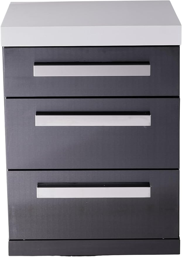 Mont Alpi 3-Drawer Right Cabinet Module - Black Stainless Steel | Soft-Close Slides | White Granite Top | Fits MAi805 & MAi400 | 25" W
