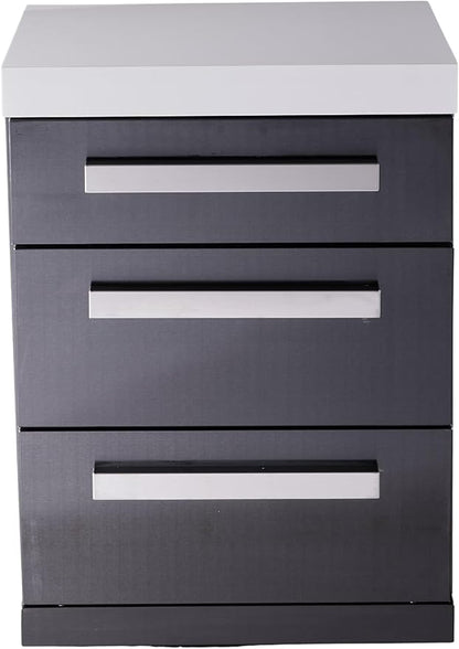 Mont Alpi 3-Drawer Right Cabinet Module - Black Stainless Steel | Soft-Close Slides | White Granite Top | Fits MAi805 & MAi400 | 25" W