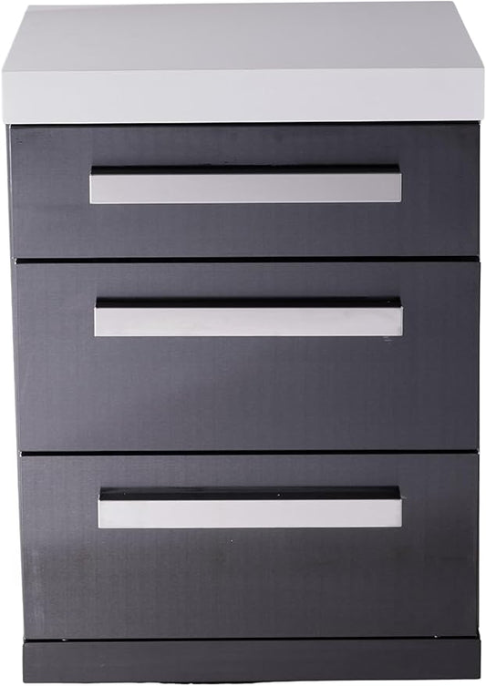 Mont Alpi 3-Drawer Right Cabinet Module - Black Stainless Steel | Soft-Close Slides | White Granite Top | Fits MAi805 & MAi400 | 25" W