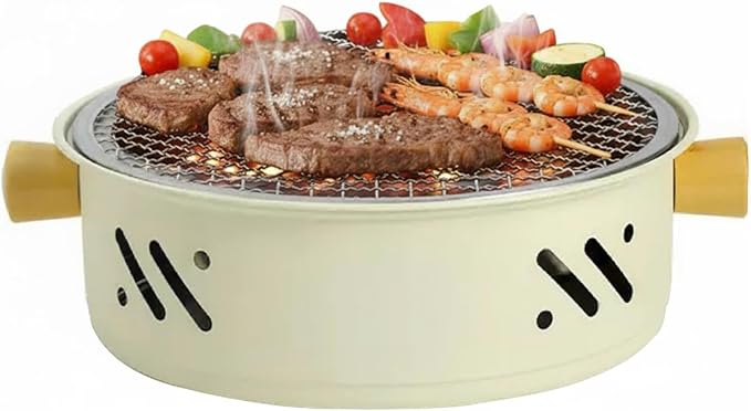 Portable charcoal grill, round tabletop small grill indoor outdoor dual-use, camping picnic garden beach party