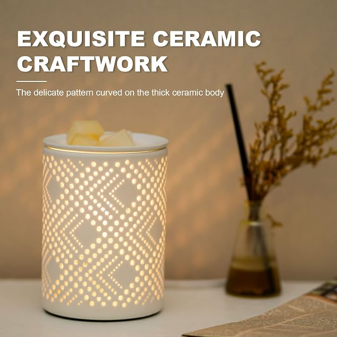 PALANCHY Wax Melt Warmer Ceramic Oil Burner Electric Candle Wax Warmer Burner Melter Fragrance Warmer for Home Office 2 Bulbs Included Gift Box Packaged (Ceramic Diamond) | Ceramic Build Wax Melter With 2 Bulbs 25W & Removable Dish. Oil Warmer Wax Burn...