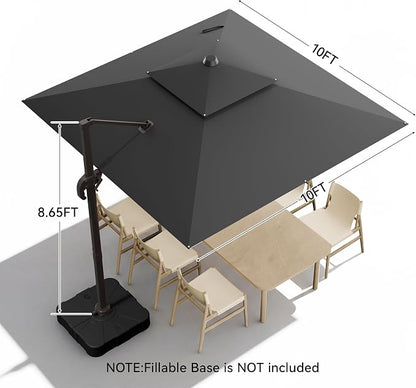 10x10FT Cantilever Outdoor Patio Umbrellas，Double Top Large Square Umbrella Heavy Duty 360°Rotation Offset Outdoor Sun Shade Umbrella for Garden Deck Pool Backyard Patio, Grey
