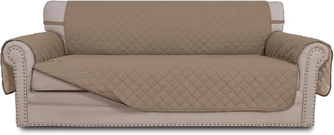 Easy-Going 4 Seater Sofa Slipcover Reversible Sofa Cover Water Resistant Couch Cover with Foam Sticks Elastic Straps Furniture Protector for Pets Children Dog Cat (XX-Large, Beige/Beige) | XX-Large Sofa, Washable Slipcover For Dogs, Water Resistant Mat...