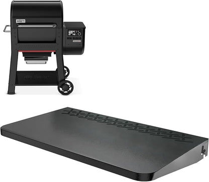 DELSbbq Folding Front Shelf for Weber Searwood 600 Pellet Grills, Heavy-Duty Steel Table, Foldable Prep & Storage Station for Weber Searwood 600 Accessories