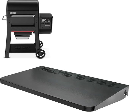 DELSbbq Folding Front Shelf for Weber Searwood 600 Pellet Grills, Heavy-Duty Steel Table, Foldable Prep & Storage Station for Weber Searwood 600 Accessories